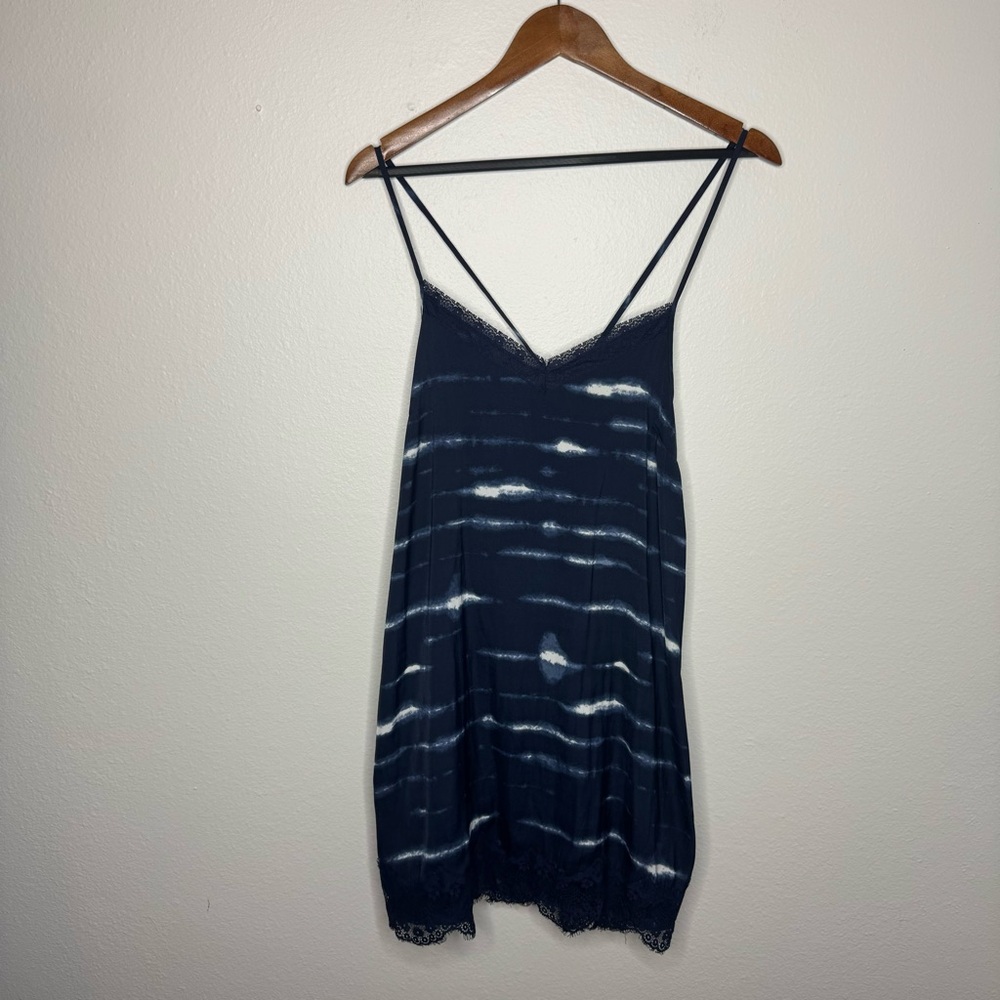 Aerie Blue Tie Dye Satin Lace Slip‎ Dress